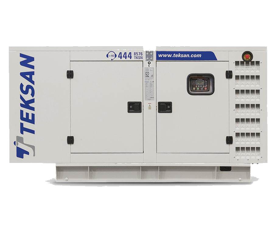 Teksan canopied diesel generator with brand mark visible on the enclosure